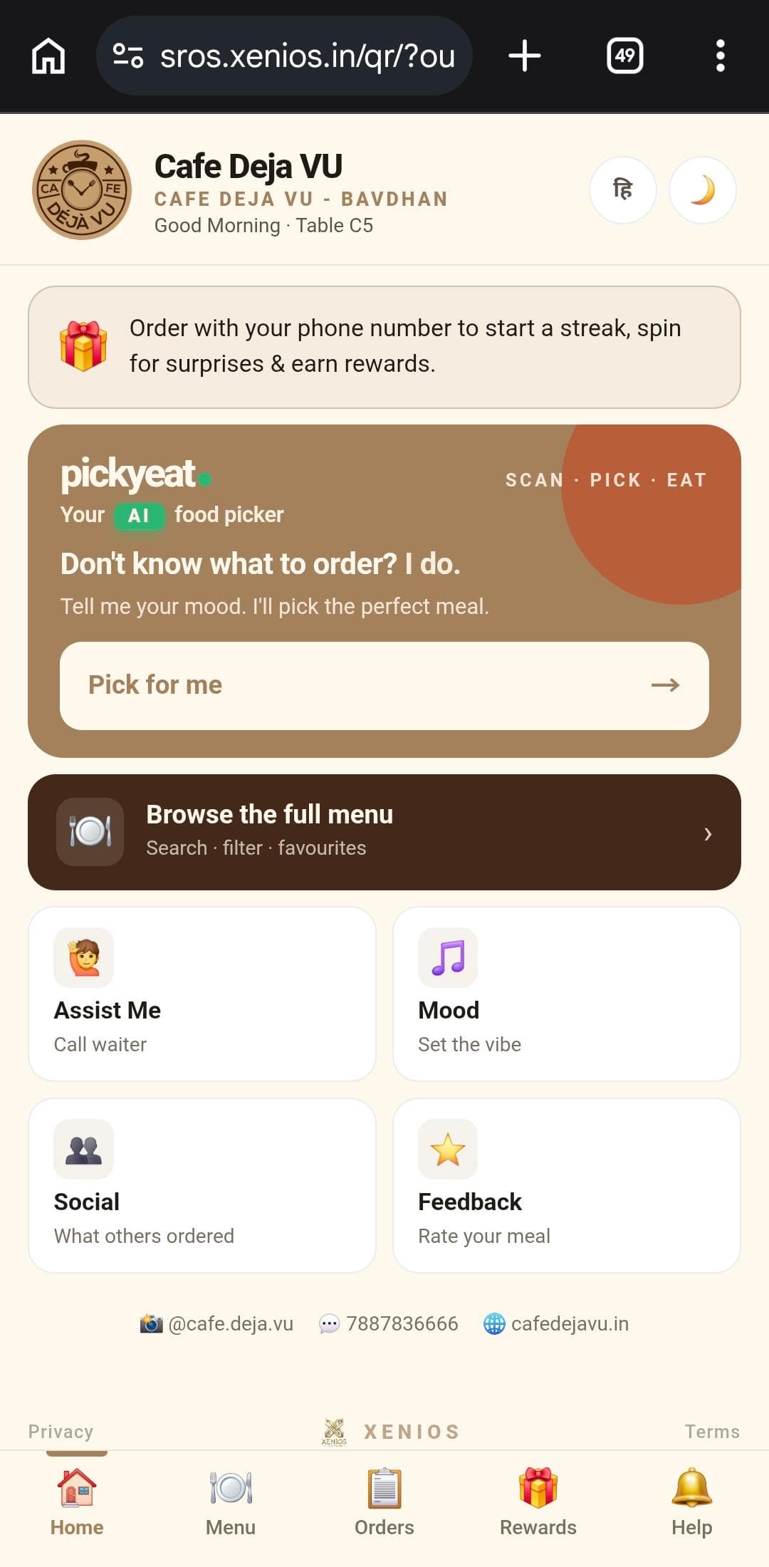 Customer-facing home with PickyEat AI hero