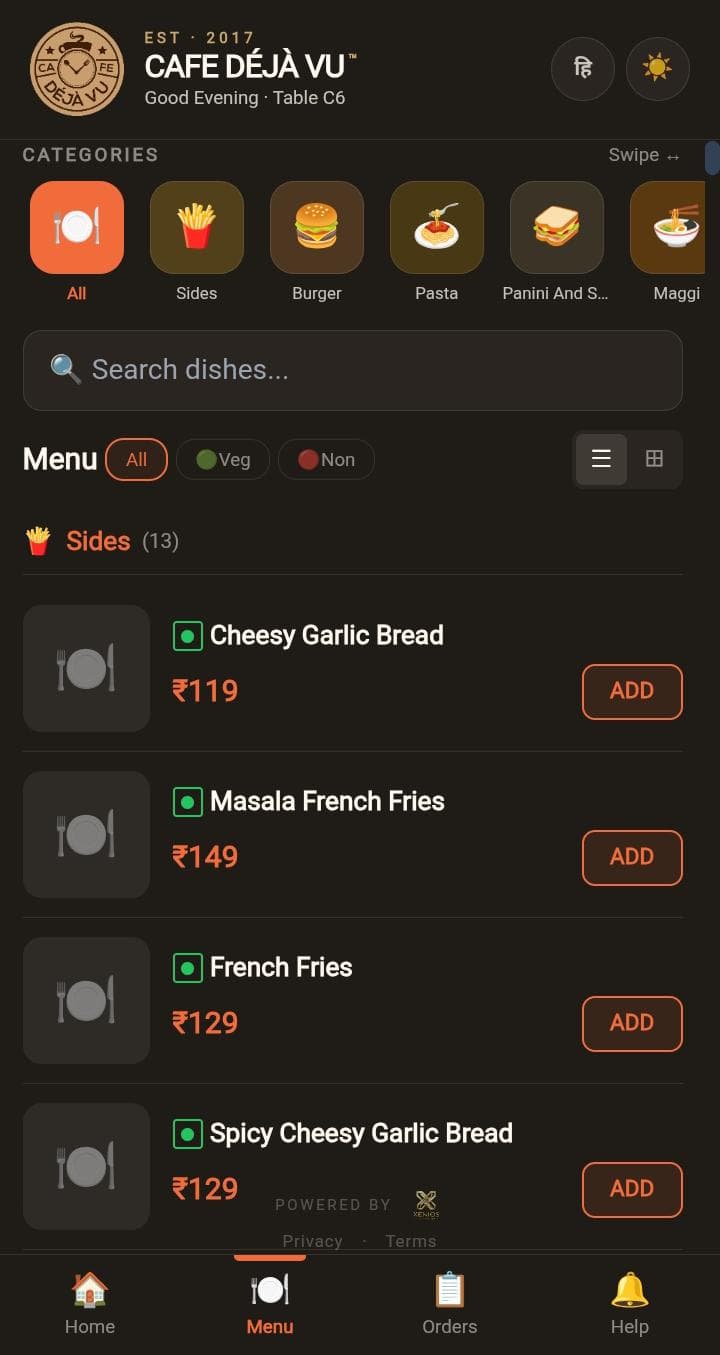 Customer-facing menu