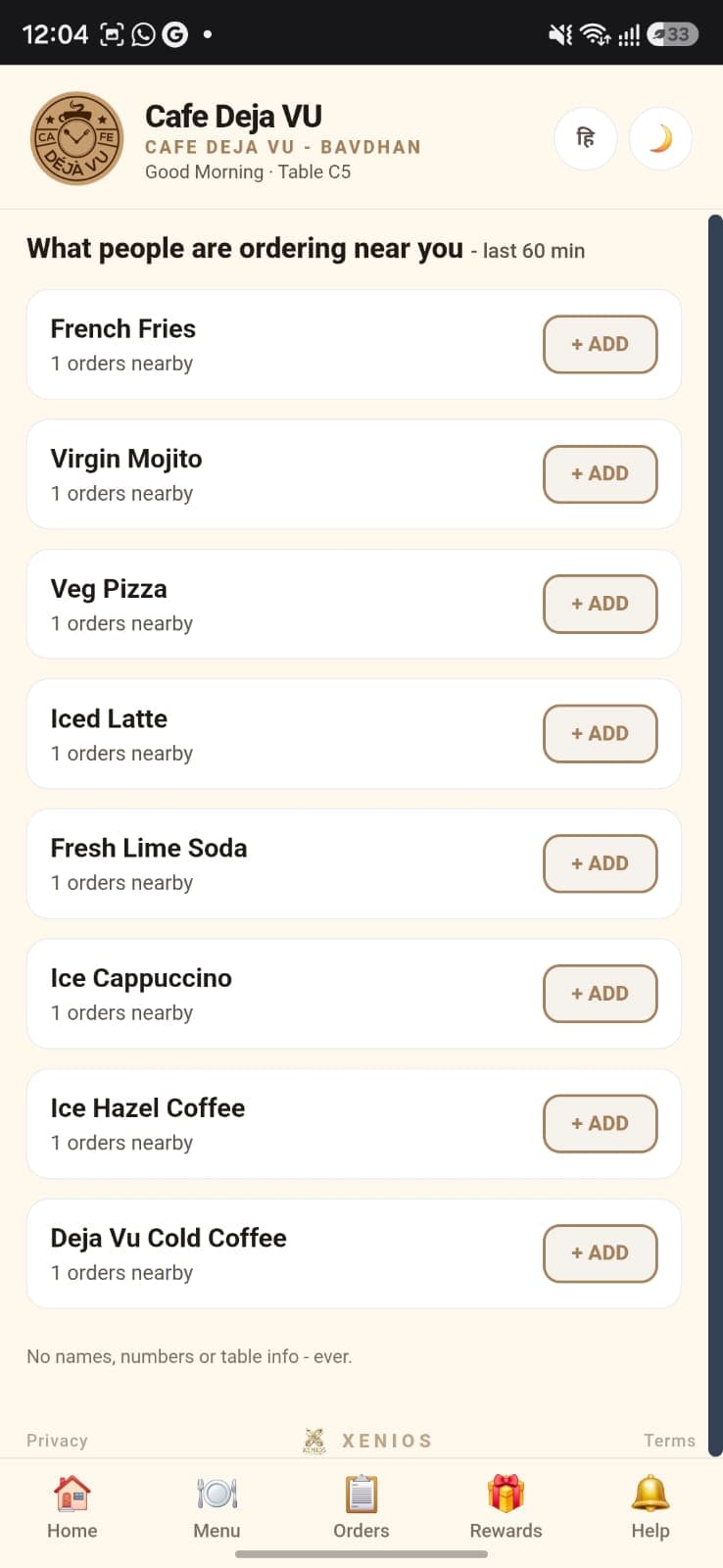 What people are ordering near you — social proof feed